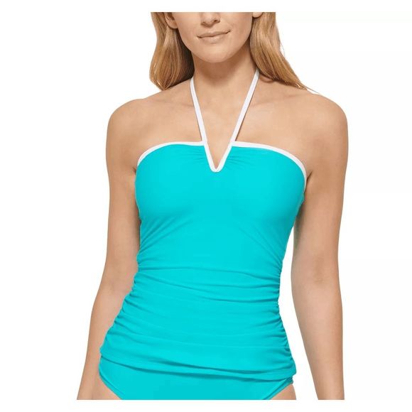 Calvin Klein Women's V-Wire Bandeau Halter Tankini Top - Tropical Waters S - Picture 2 of 6